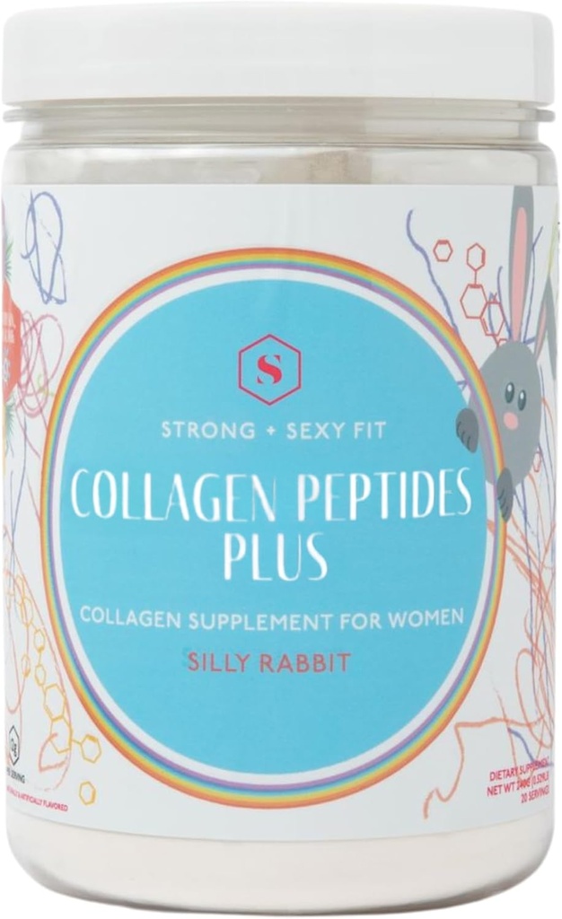 强 + 性感 适合Collagen Peptides + 含有Hyaluronic酸和维生素C的粉末,女性头发,皮肤,钉子和联合支持补充剂,草药Bovine Collagen,傻兔子,20-40 SVG