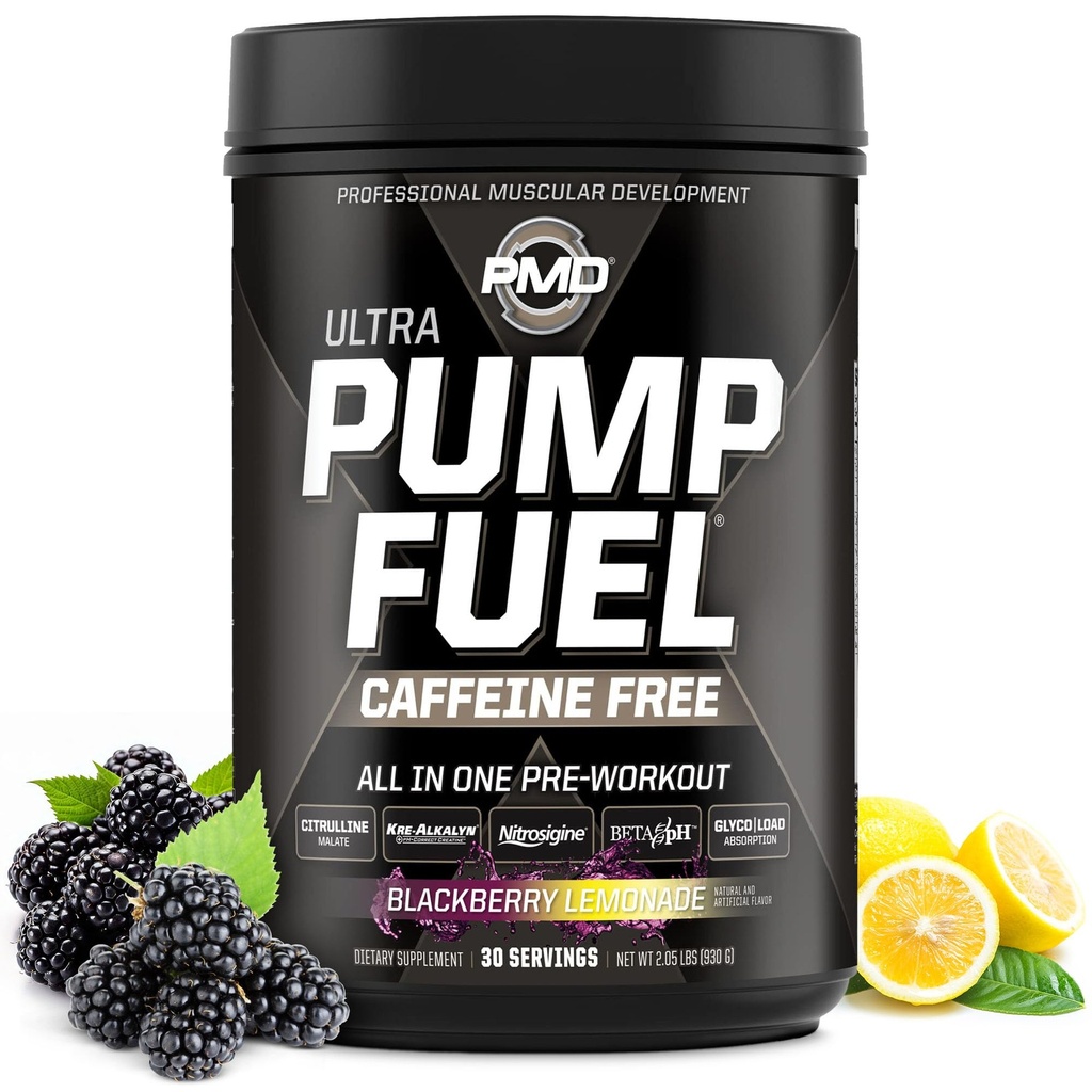PMD 运动泵燃料 Ultra Cafeine 免费 - Premium Prewout Powder & Muscle Pump, 更大的焦点,耐力和复苏,Premium Creatine, Arginine & Beta Alanine - BlackBerry Lemonade(30位服务员)