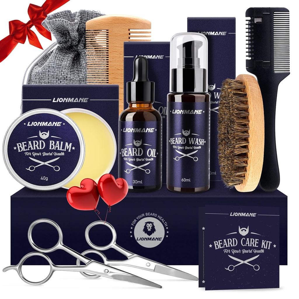 Lionmane Beard Care 圣诞礼物包 男子礼物包 胡子胡子Groming Kit-Beard Balm 胡子洗涤器 胡子油 刷子 剪刀 生日纪念 丈夫/男友/爸爸/他