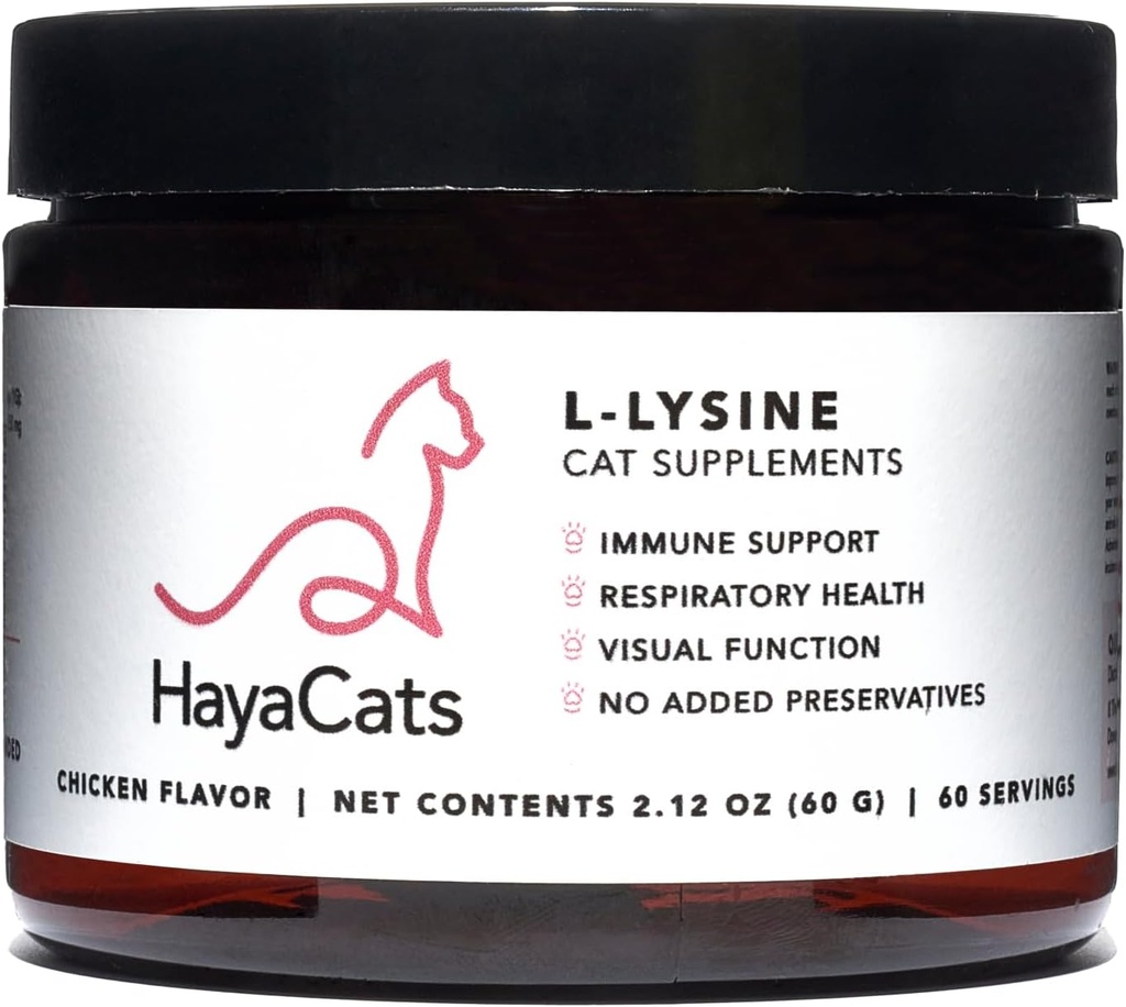 HayaCats L-Lysine Powder for Cats – Immune & Respirary Supports – 与鸡肝(鸡肝)合编的蔬菜配料 – 美国制造 – 60 services
