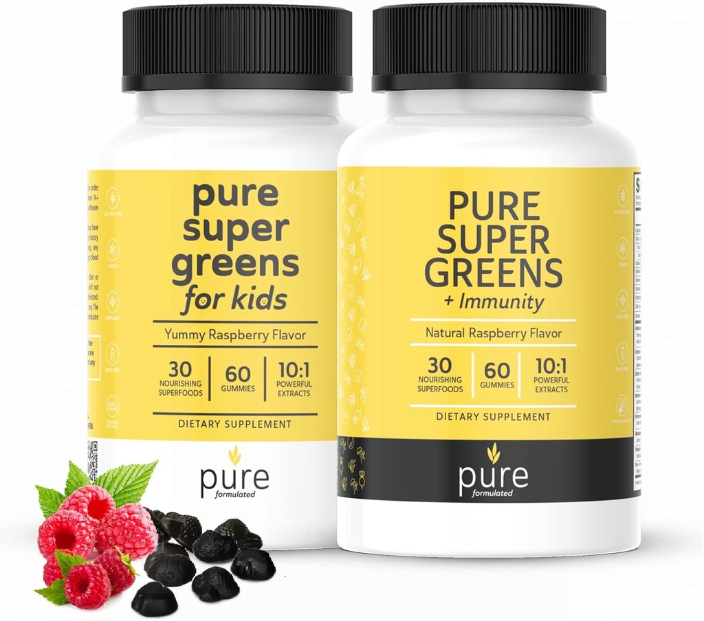 Super Greens Multivitamin Gummys for Kids and Adults - 免疫支持和消化补充剂 - 维生素A,B,C,E,K - Vegan Chewables with 30 Superfoods (2瓶,每瓶60个计数)