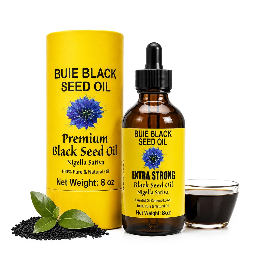 Buie Black种子油 — — 100%纯净和天然有机冷带 Nigella Sativa 油 — — 拥有4.5–6%的Thymoquinone & Omega 3 6 9 — — 支持皮肤, Digestion & Daily Wellness — 8 Fl oz
