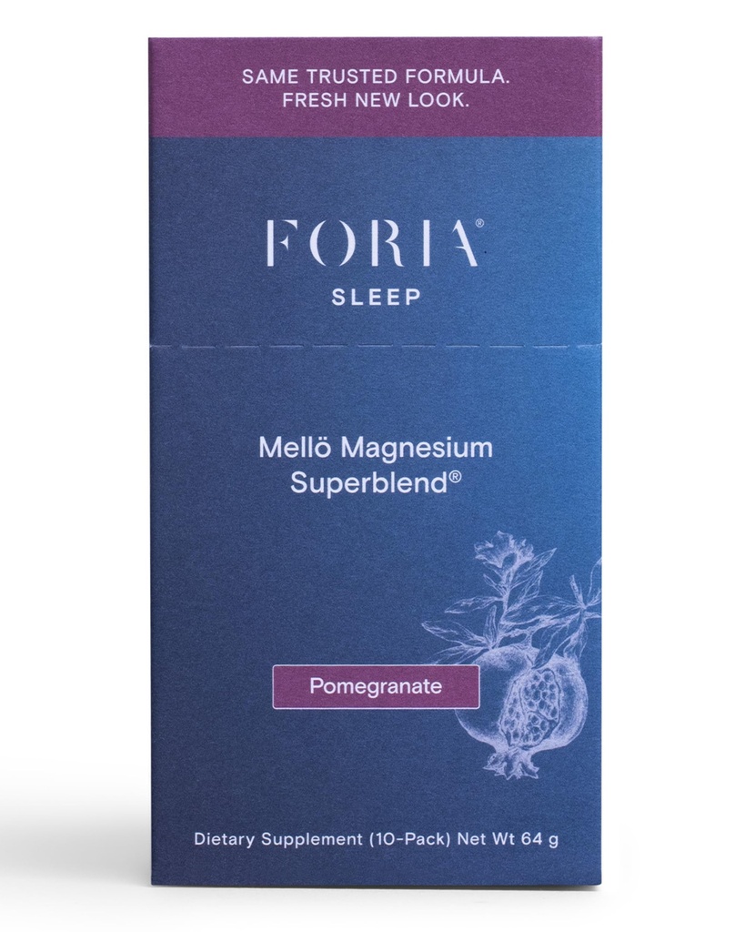 Mellö Magnesium Superblend 粉末 - 与 L- Theanine, GABA, 和 Trace Minerals - 支持睡眠, 放松, 和平衡能源 - 石榴花 Flavor, 10-Pack, 单身