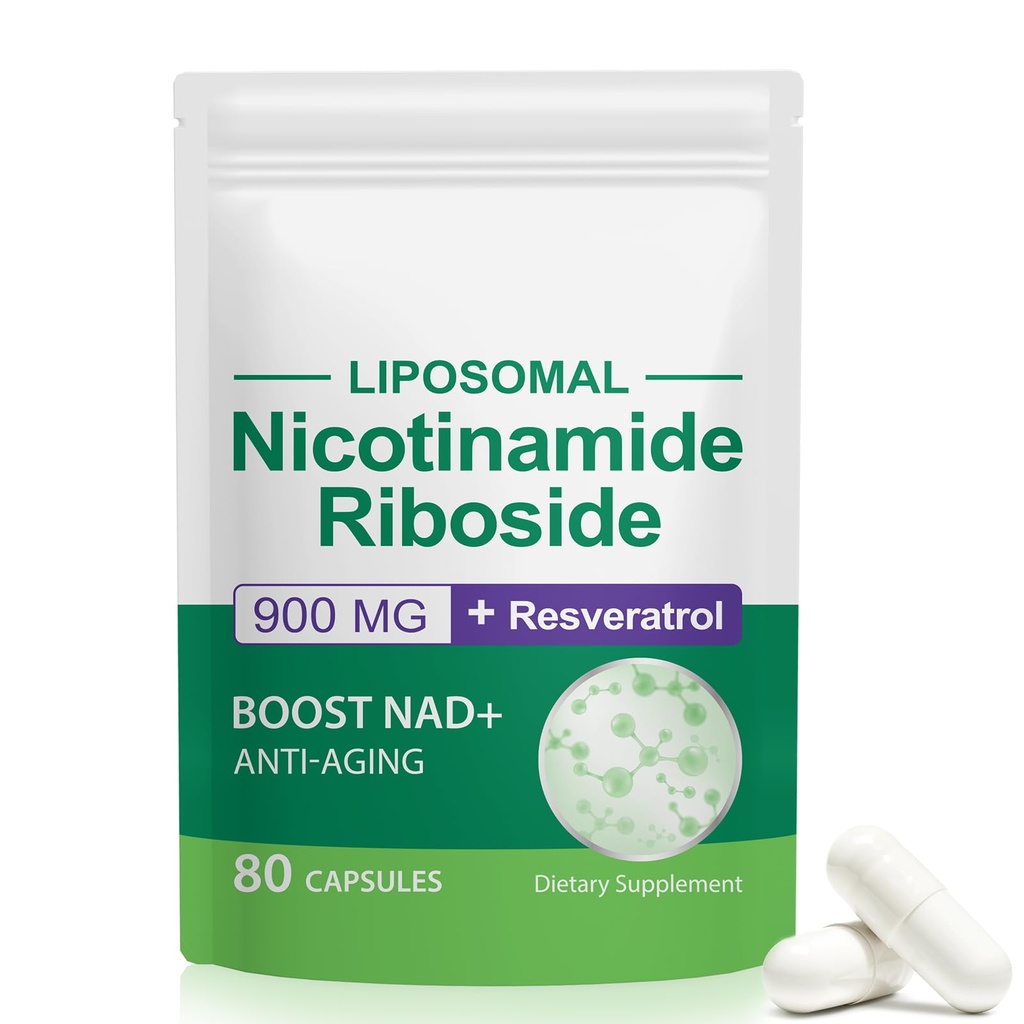 NAD Supplement, NAD+ Nicotinamide Riboside Resveratrol 900mg, Dietary Supplement for Healthy Cellular Function, NAD+ Fuels Cellular Defense and Cctivates Anti-Aging Genes 80 Capsules