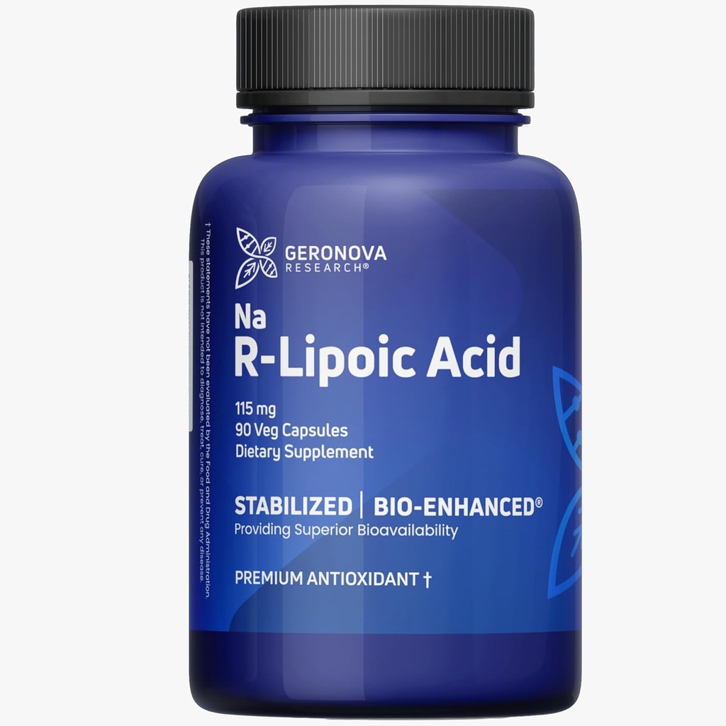Geronova研究 生物强化R-液酸,115 mg Capsules - 3个月供应 - 稳定R Alpha Lipoic酸与强化吸收 - R Lipoic酸 补充 - 90