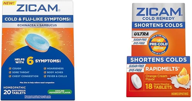 Zicam Cold & Flumptoms 20 板块 超冷补救 快速熔炉 18 霍莫病的锌伯爵 冷的缩短