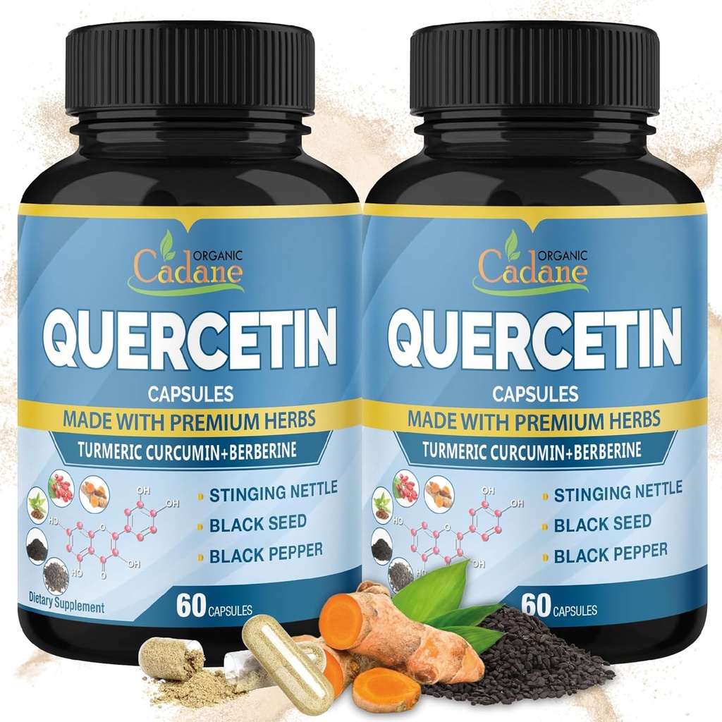 有机Cadane 2 Packs Quercetin 补充 Capsules, 4个月供应 Turmeric, Berberine, Nettle, 黑种子, 黑辣椒 - 支持心血管健康, 免疫系统