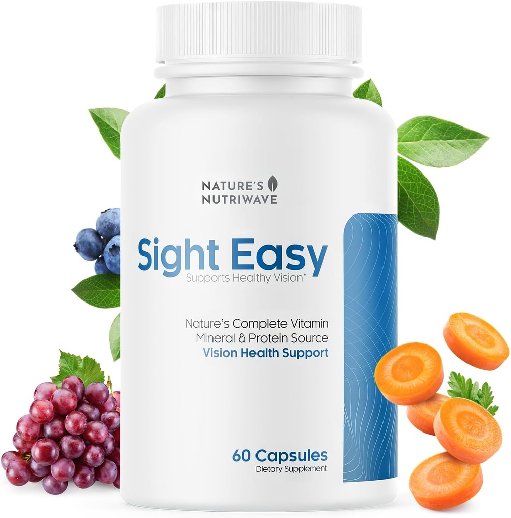 SIGHT EASY - 配有Lutein & Zeaxanthin、维生素C、维生素E、锌和Bilberry用于健康视觉和眼功能支持的眼维生素和矿物补充剂 - 60 Capsules, 1个月供应