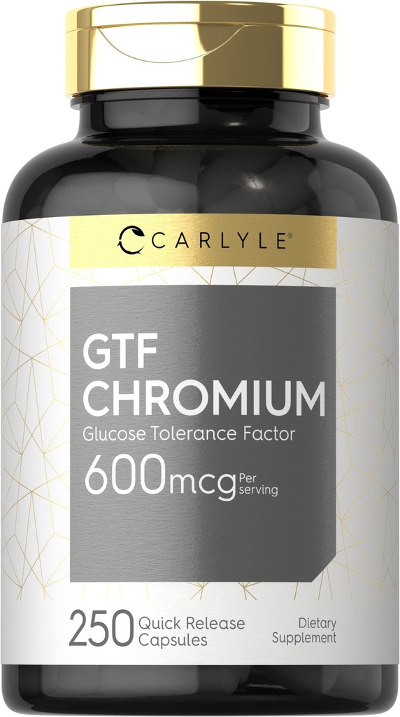 Carlyle GTF 铬 600 mcg → 250 capsules → 非 GMO, Gluten Free