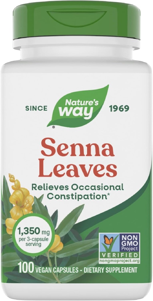 自然之道 Senna Leaves, Relieves 偶然便秘*,每3个Capsule服务1,350毫克,非GMO项目验证,100个Capsules(包装5月Vary)