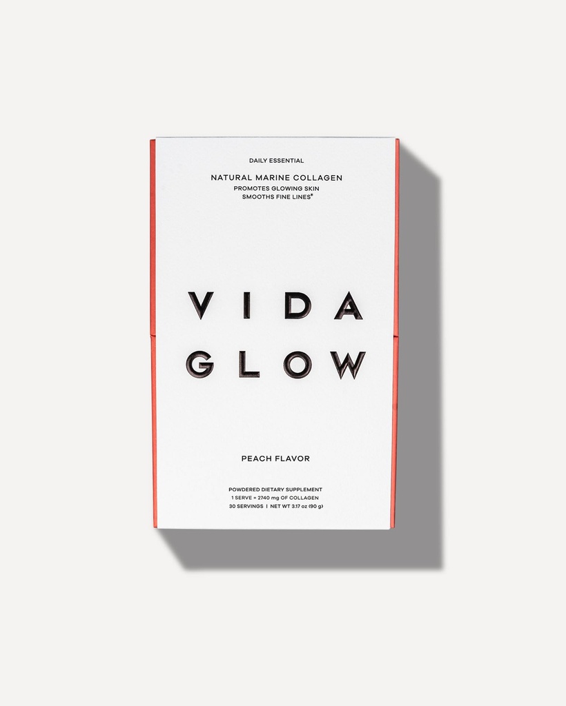 Vida Glow Marine Collagen Powder - 配有Collagen Peptides的抗衰老补充剂, 推广光泽皮肤, 坚固的钉子, 健康的头发 ~ 30 services, Peach Flavor