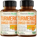 Ginkgo Biloba和Turmeric Curcumin 补编 w/Black Pepper & Organic Tumic – 天然的Turmeric 补编 聚焦,记忆,联合和大脑健康 维根·Ginko Biloba Capsules w/Curcuma – 2 Pack