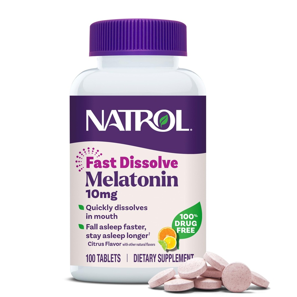 Natrol快速溶解Melatonin 10毫克,Melatonin 休息补充剂,成人睡眠支持,100 Citrus-Flavorited 片,最多100天供应量