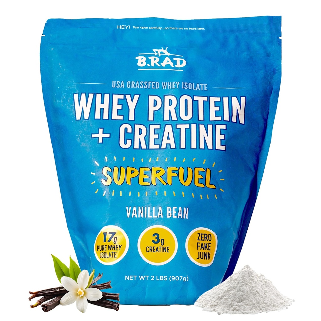 B.rad超级燃料 - 草药Whey蛋白孤立剂与Creatine QQ Farm-Fresh, Easy-to-Digest, Clean Infements QX 2 英镑 100% USA Sourced QQ Vanilla Bean