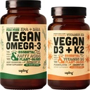 Vegan Omega 3 180 Softgel & Vegan Vitamin D3 + K2 Supplement Bundle - 基于植物的DHA & EPA脂肪酸,4000 IU维生素D3和100mcg Vitamin K2 作为 Mk7 - Tapioca Softgels