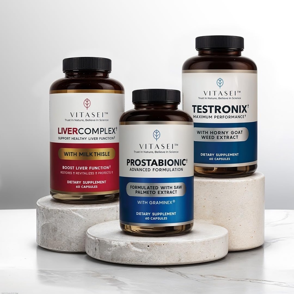 VITASEI 男子健康动力包 — Testronix, Prostabionic & Liver Cleanse Bundle — Boost Energy, Muscle, 前列腺, 以及有针对性补充剂的肝脏健康