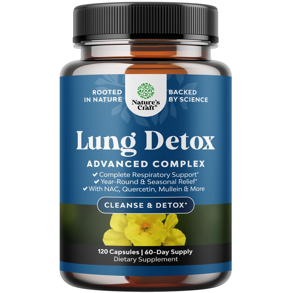 Lung Detox Mullein Leaf Capsules - 净化Mullein Lung Cleanse 综合体,配有 NAC Quercetin & Cordyceps 提取器 - Leaf Herb 呼吸器补充 Sinus 豁免和呼吸支持