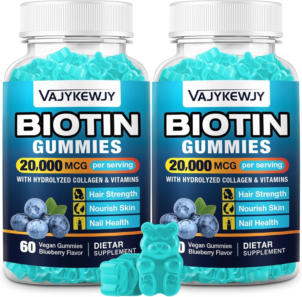 2 Pack Vegan Biotin Gummys for hair, Skin & Nails - 20 000 mcg / service,适合女性和男性 - 120 Gummys