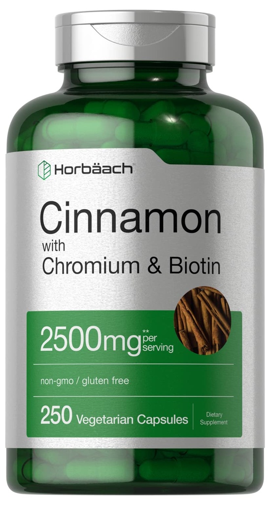 Horbäach 肉桂 与 Picolinate 铬 2500mg → 250 Capsules → + Biotin → 蔬菜, Non-GMO , Gluten Free 相邻