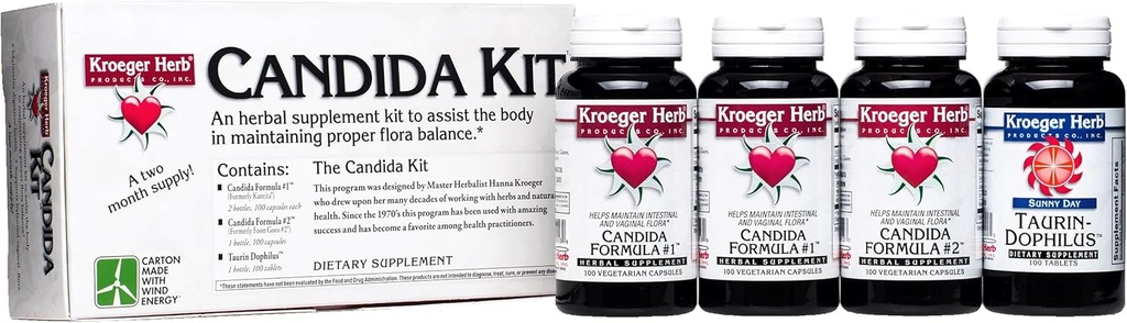 Kroeger Herb 产品、Candida 支持套、消化营养补充剂、Gut健康、最佳肠道功能、非GMO、Gluten Free、无防腐剂、美国制造