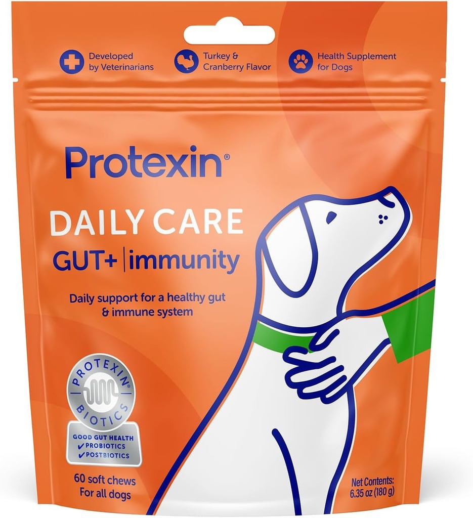 Protexin Daily Care Gut+ 豁免###60 Dog Chews,土耳其和Cranberry Flavor Dog Supplement ###狗的亲生药物,狗的后生药物