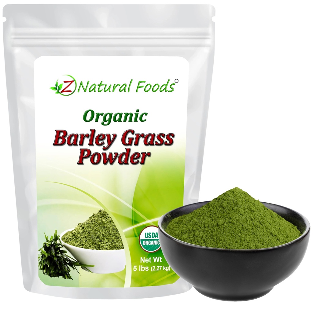 Z 天然食品 有机大麦草粉 - USDA 有机全食品 Green blend for Energy Boost, Detox & pH 平衡与氨基酸,矿物 - 抗氧化剂混合用于果汁,水,平滑,5磅