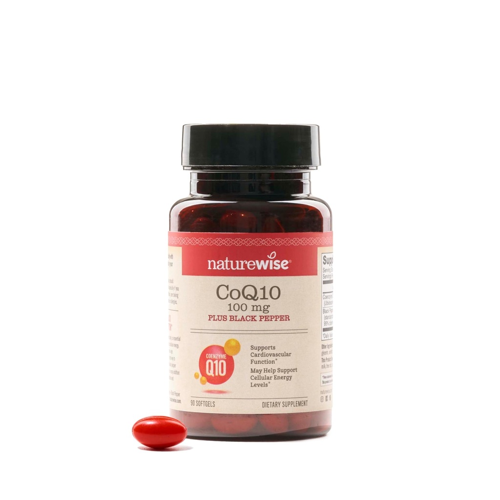NatureWise CoQ10 100mg + Black Pepper Softgels - 高吸收性Coenzyme Q10 + Black Pepper - 心脏健康抗氧化剂 + 细胞能量 - Vegan, Non-GMO, Gluten-Free - 90 Count [90日供应].