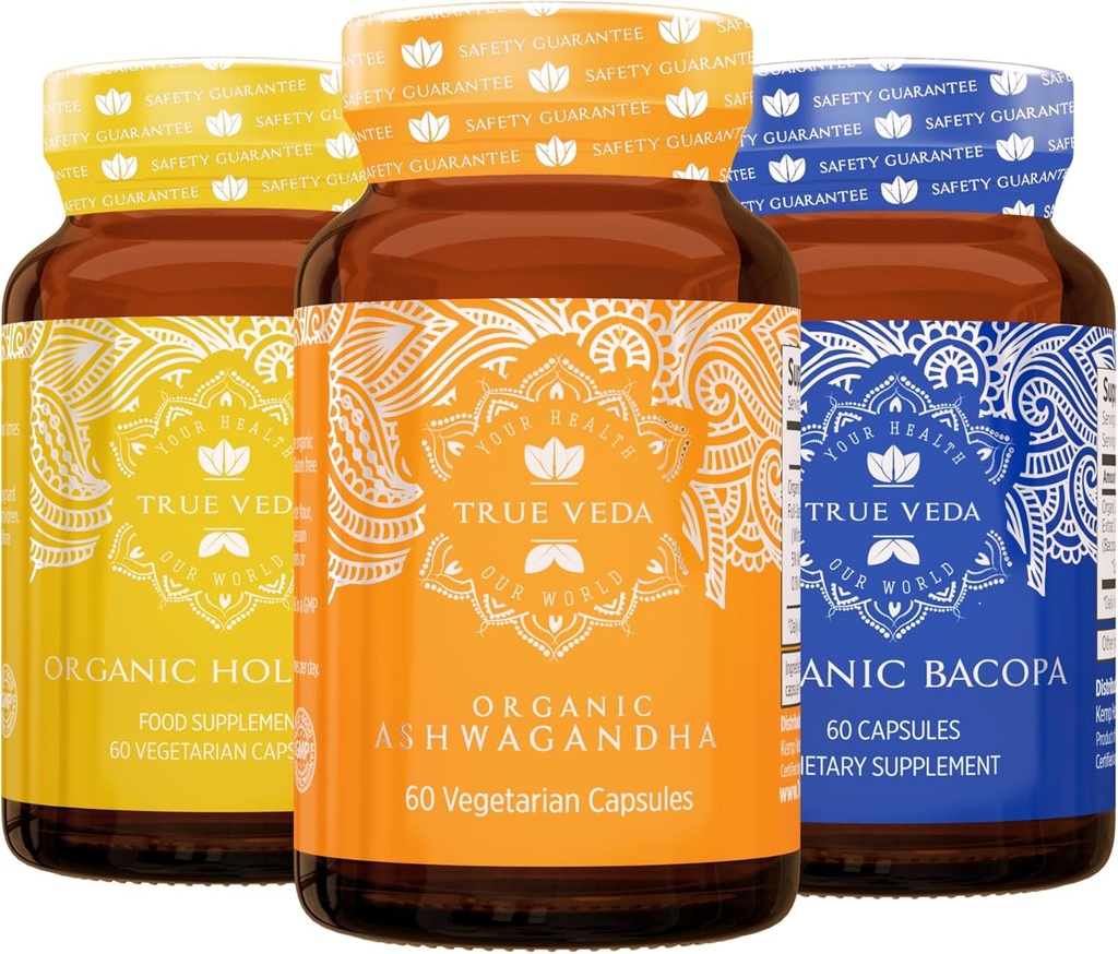 真正的吠陀放松包 USDA 有机体 – 多奖-威宁 – Ashwagandha KSM-66® – 与维生素 B6 – Bacopa Monnieri Capsules 的圣巴西尔