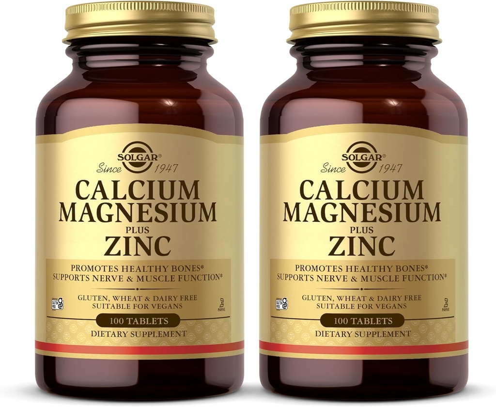 Solgar Calcium Magnesium Plus Zinc, 100片(包2) - 推广健康骨骼和牙齿 - 支持 Nerve & Muscle 函数 - 非GMO, Vegan, Gluten Free, 奶制品 Free, Kosher - 66 总服务