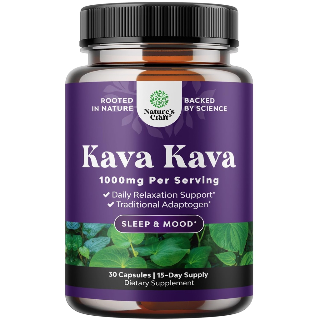 卡瓦卡瓦根提取补充1000mg - 快速代理草药支持 Kavaactones for balanced Mood - 放松Capsules 压力支持和更好的睡眠 - 15 services