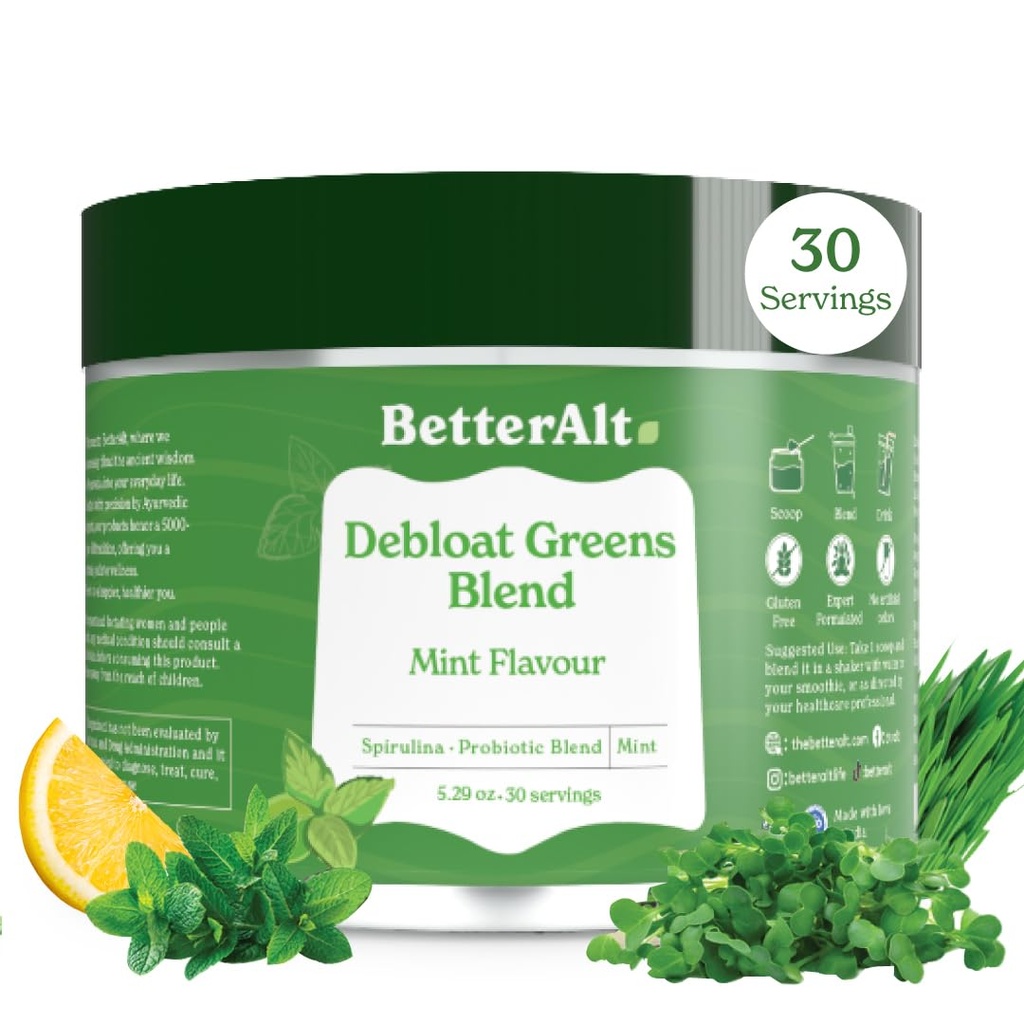 更好的 Alt Greens Powder, Detox & Debloat 配有 Spirulina 的 15 个超级 Greens Blend, 莫林加 Power, 小麦草, Pre & Probiotics, 加装抗氧化剂, Mint Flavor, 无 Maltodextrin, 30 种服务