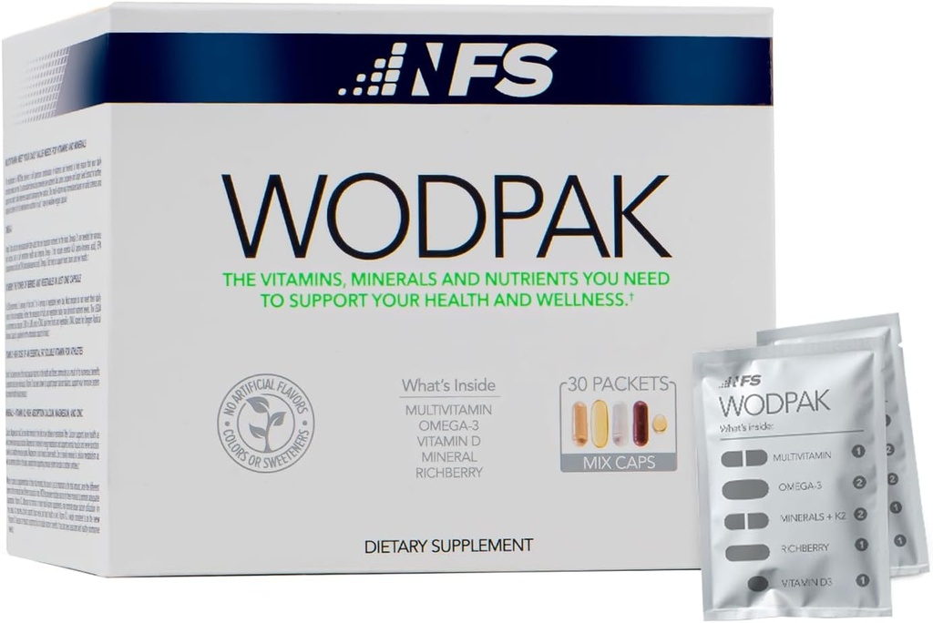 NF Sports WodPak Complete Daily Multivitamin Vitamin Pack for Men and Women, Soft-Gel Berry-Flavored Multivitamins with Vitamin D, Vitamin D3, Zinc, Omega 3, 30 services (Pack of 1) 互联网档案馆的存檔,存档日期2011-03-02., p.