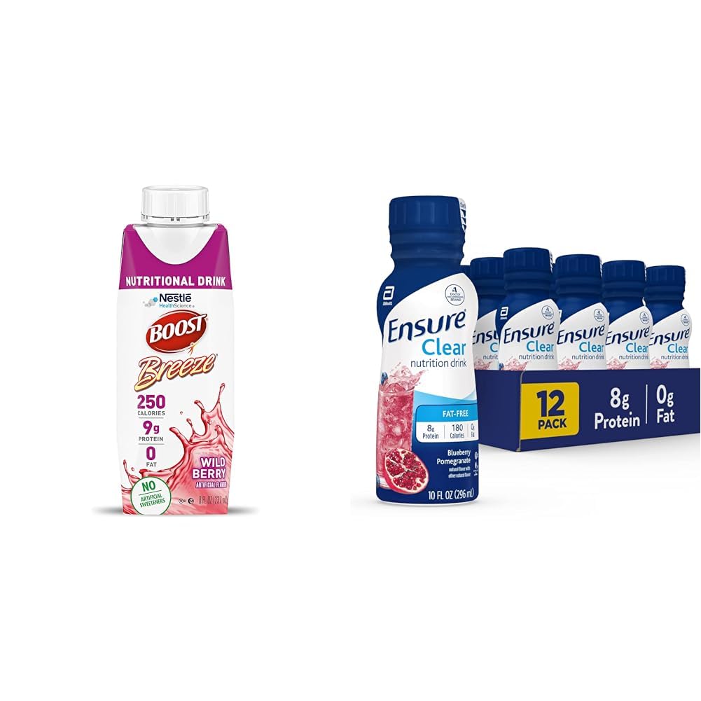 BOOST 微风清营养饮料,9g蛋白,250Nutrient-Rich Calories, Wild Berry, 8 fl oz & 确保液体清营养饮料,0g 脂肪,8g 蛋白质,蓝莓石榴, 10 Fl Oz