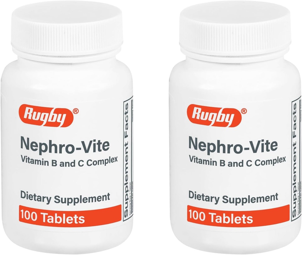 Rugby Nephro-Vite Vitamin B and C Complex Tablets - Dietary Supplement - 100 Count (2 Pack)