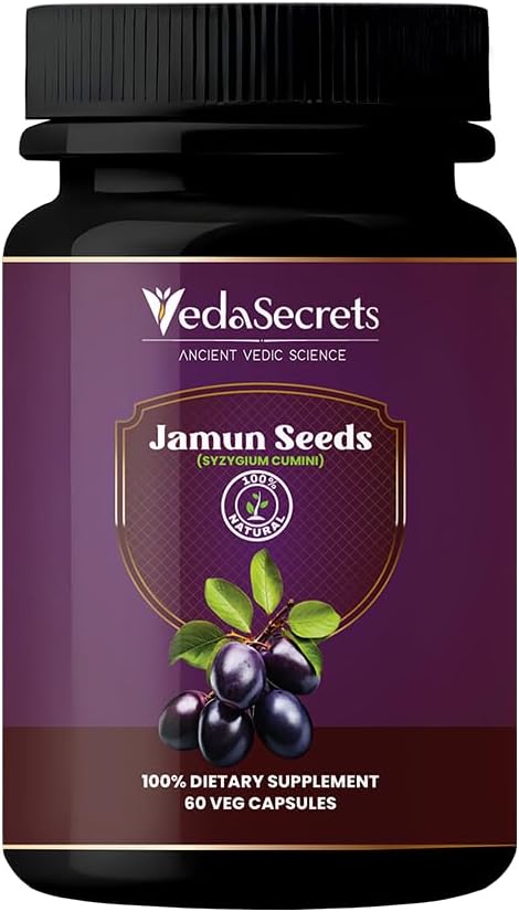 Jamun(Blackbarry) Capsules 60 Counter QQ Syzygium Cumini 100%天然Jamun种子粉制作 QQ草药补充 QQ Ayurvedic 营养 QQ 消化与健康支持