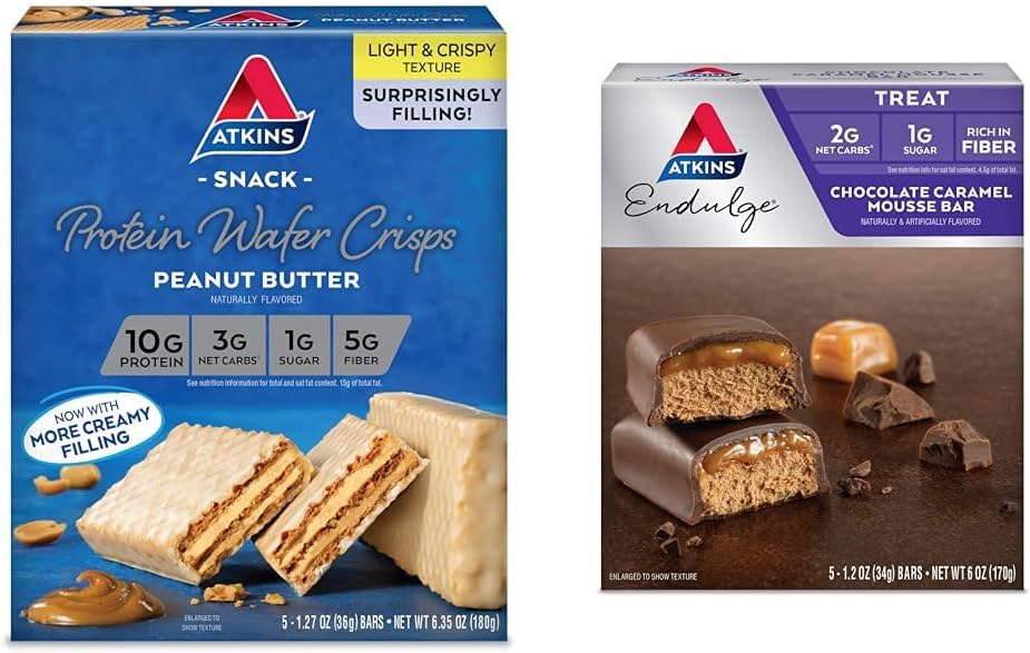 Atkins 花生酱 蛋白质 华费尔 克里斯普 5 个 巧克力 焦糖 穆斯 5 个 Bundle