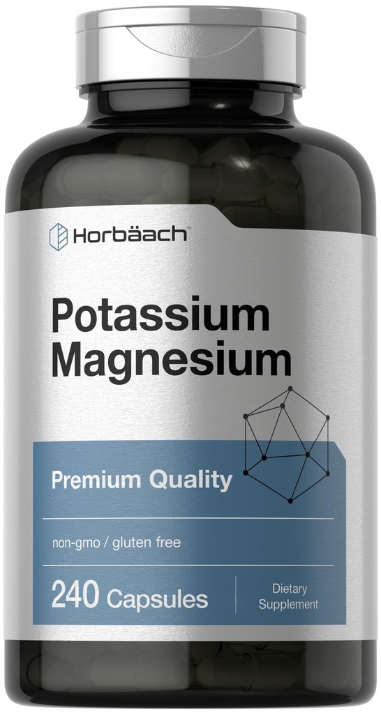 Horbäach 镁钾补充 | 240 Capsules | Premium 质 | 非 GMO 和 Gluten 免费