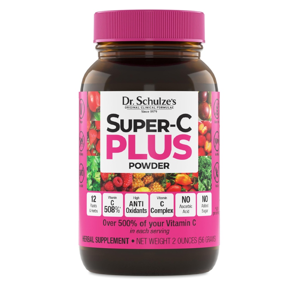 舒尔泽博士的超级-C Plus - 维生素C 支持免疫辅助剂 - 皮肤健康与抗氧化剂支持 - 高概率公式 - 植物型超级食品 - Gluten-Free & Vegan - 2 oz (20名服务员)