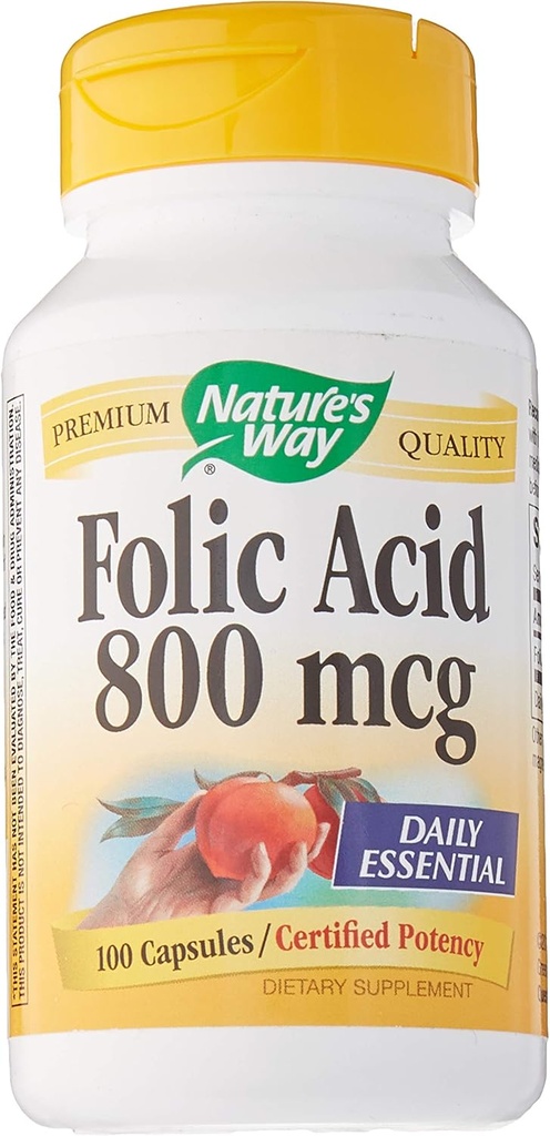 自然之道 叶酸 - 800 mcg - 100 Capsules, 100 Count