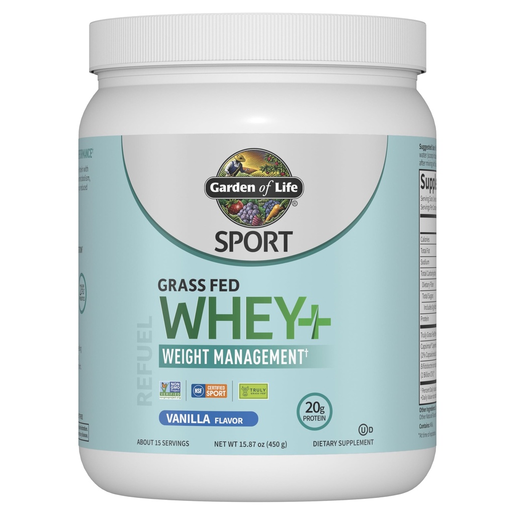 生活花园 体育Whey Plus 重量管理 与氨基能 - 20g 草药 蛋白质 男女隔离 香草粉 - 与卡普西马克斯,2亿CFU Probiotics,约15种服务