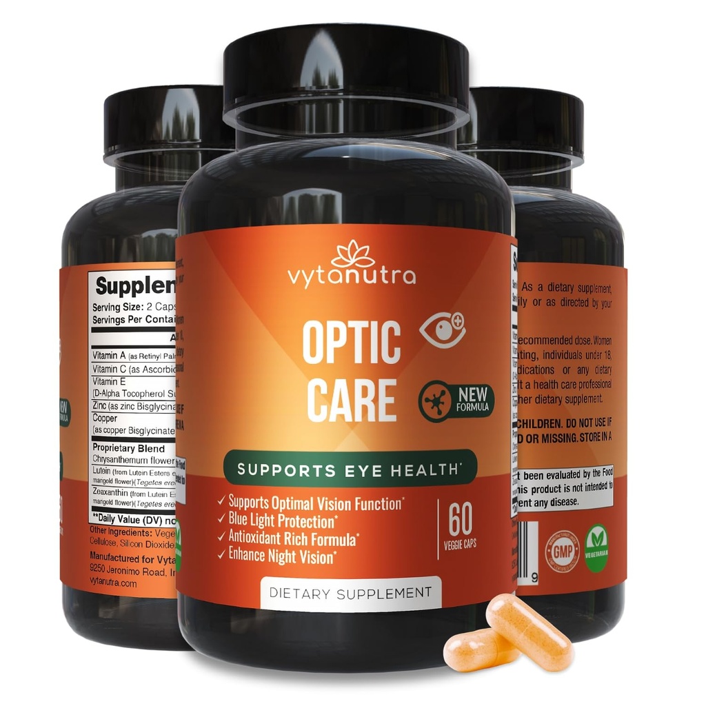 视觉护理眼维生素 — Lutein, Zeaxanthin, 维生素A C E, 锌, 铜, 菊花和果子 — 抗氧化物微营养素支持公式 — 3 PK
