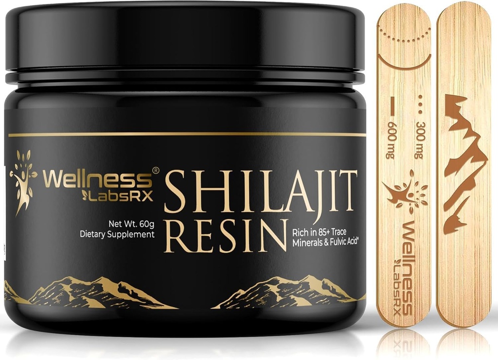 Shilajit Resin with Fulvic Acid and Trace Minerals - Gold classure Himalayan Shilajit for Men - 来自吉尔吉特的Chilajit 包装有85+矿物、代谢和免疫支持-60克