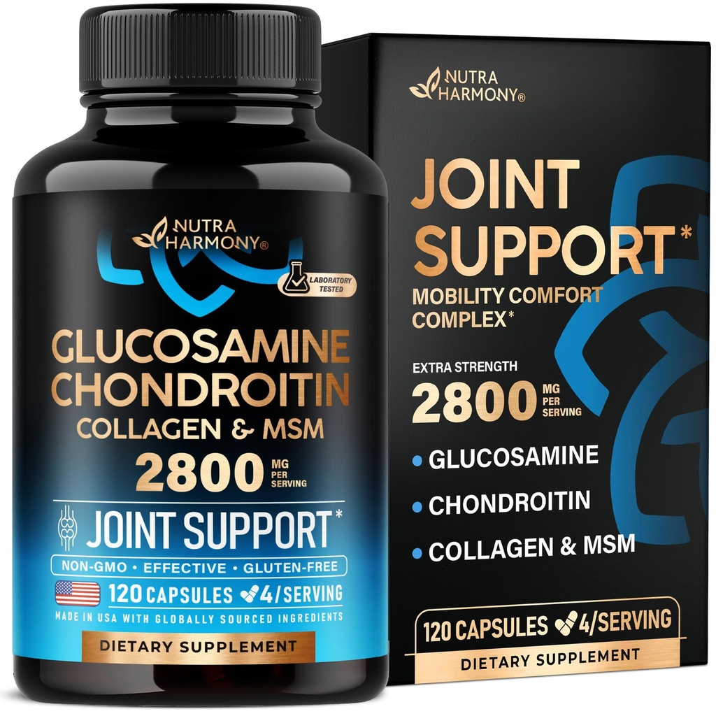 Glucosamine Chondroitin MSM Collagen QQ FSA HSA 合格QQ 联合支持补编 2800 mg QQ 在美国制造 QQ FSA 批准产品 QQ 灵活营养 维生素QQ 用于男女,120 Capsules