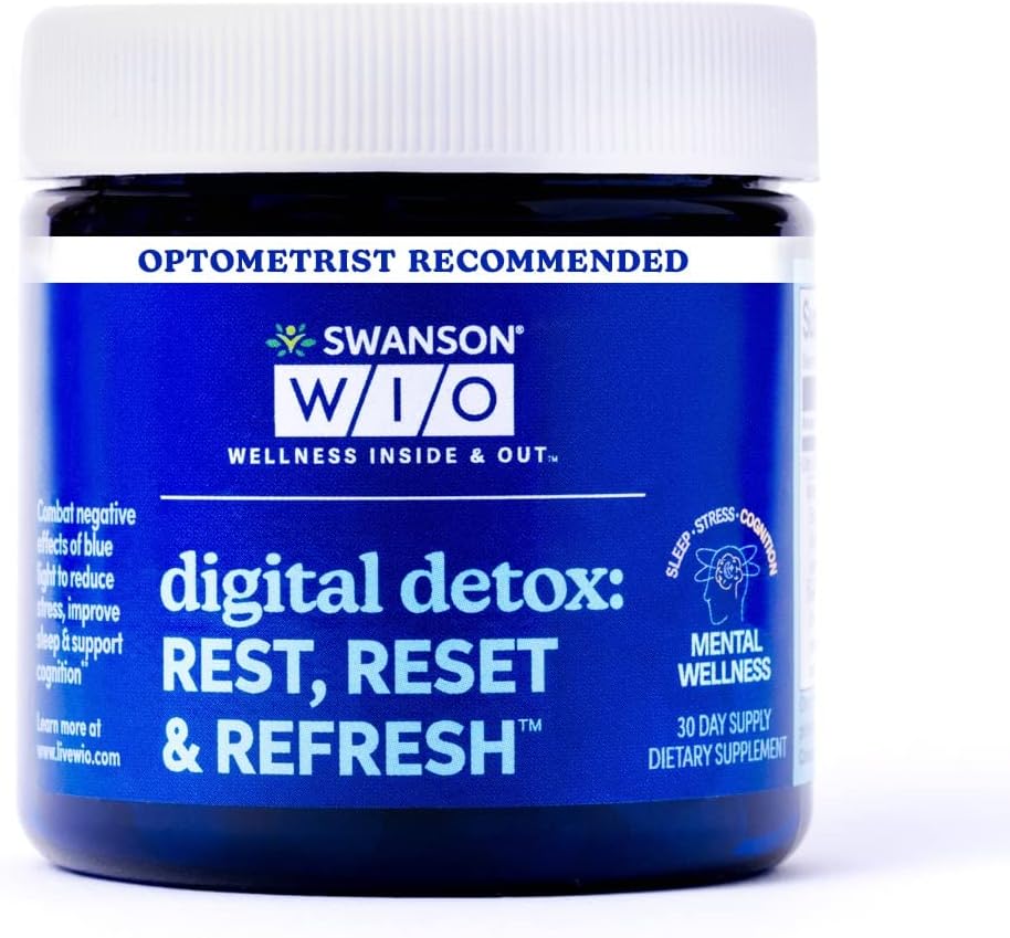 Swanson WIO Digital Detox:休息,重置和刷新睡眠更好,蓝光防御,健康,压力小,Lutein,Zeaxanthin,Lutemax - 4 oz瓶装有30个软胶(30天供应)