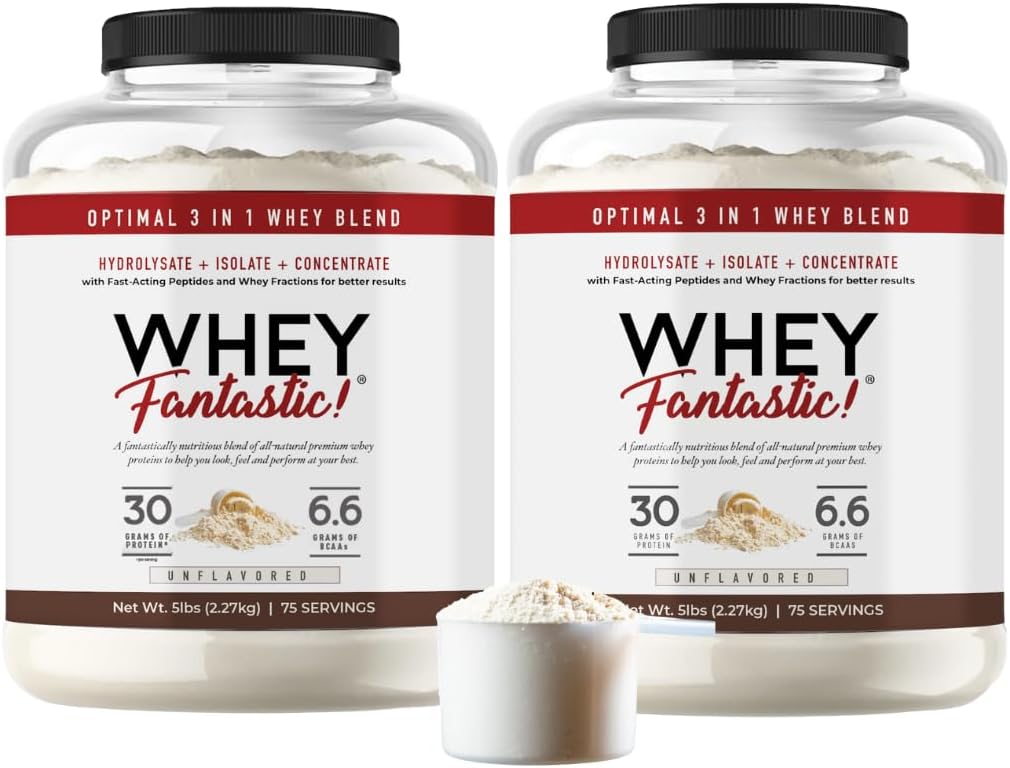 3-in-1 Whey蛋白蛋白粉 不受欢迎 2 x 5lb – 30g 来自Whey Hydrolysate, 孤立和集中的草质蛋白 – 非GMO,无豆类,无糖类 126名服务者