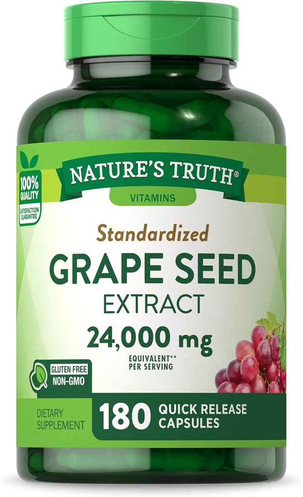 Nature's Truth Grape种子摘录 24000 mg | 180 Capsules | 标准化补充 | 非GMO & Gluten 自由公式