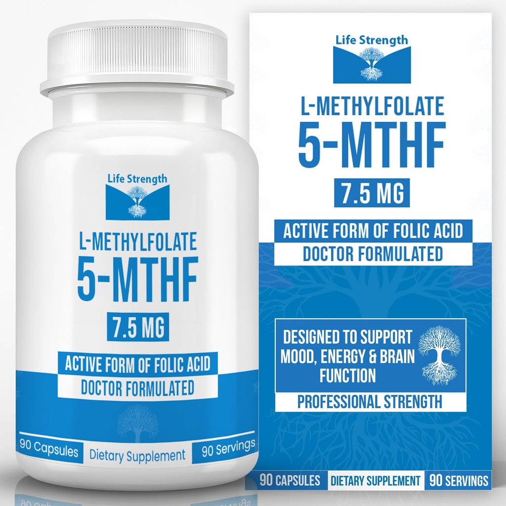 L-Methylfolate 7.5 MG, 优化和高度生物活性甲基Folate, Mood和免疫支持的5-MTHF补编,能源的自然饮食补编,Non-GMO & Gluten-Free, 90 Capsules