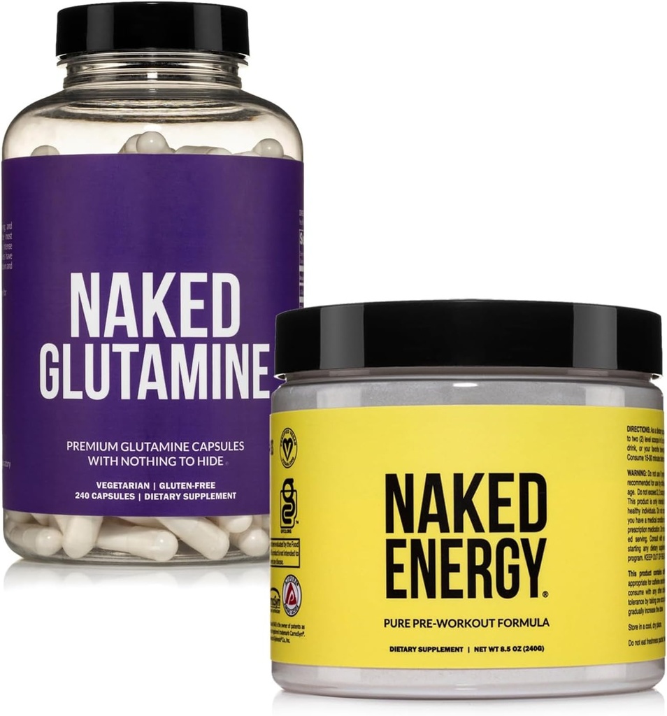 NAKED VAGAN 增强肌肉恢复包非口味能源和240 L-Glutanine Capsules, 1000mg