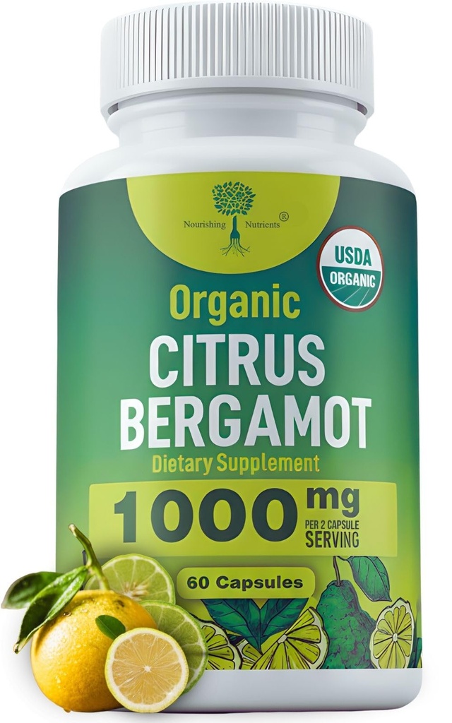 有机Citrus Bergamot 补充剂 - 只有USDA, 心脏病学家 与200+ 科学研究设计 - 1 000mg - 专利提取,心脏,胆固醇, & Lipid - 意大利 Bergamot 高多酚 60 caps