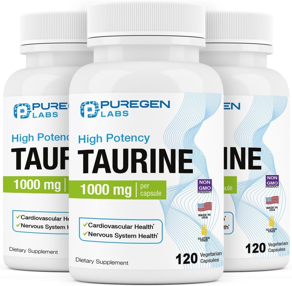 纯基因实验室 Taurine 1000 mg [高概率] 总计 360 Veg Capsules → 无有害添加剂 → N-GMO, NO Gluten 和乳制品, 支持心脏健康和肌肉恢复 → 美国制造